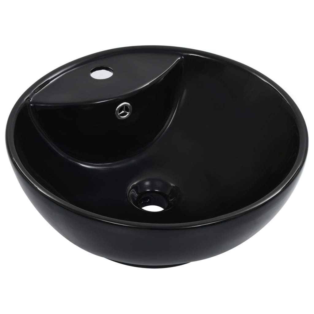 vidaXL Lavabo avec trop-plein 46,5 x 18 cm Céramique Noir