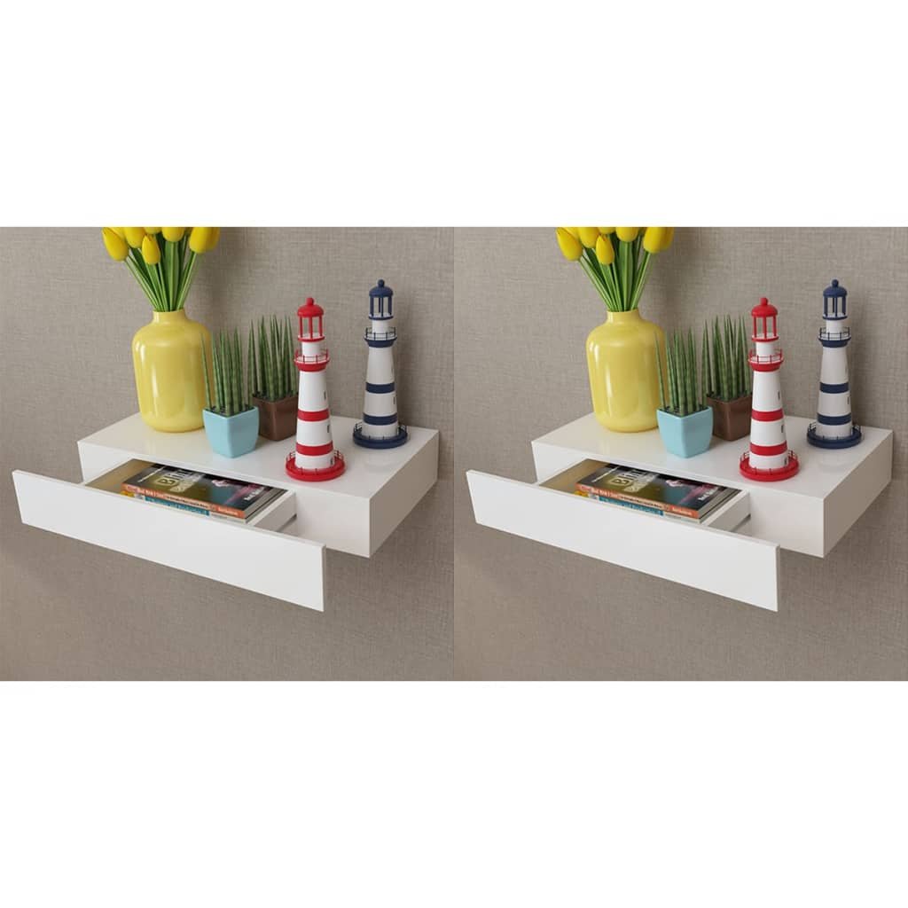 vidaXL Étagères murales avec tiroirs 2 pcs Blanc 48 cm