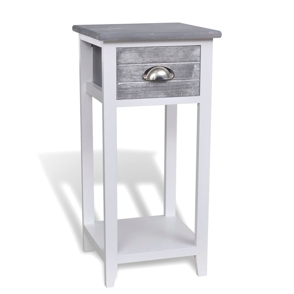 vidaXL Table de chevet avec 1 tiroir Gris et blanc