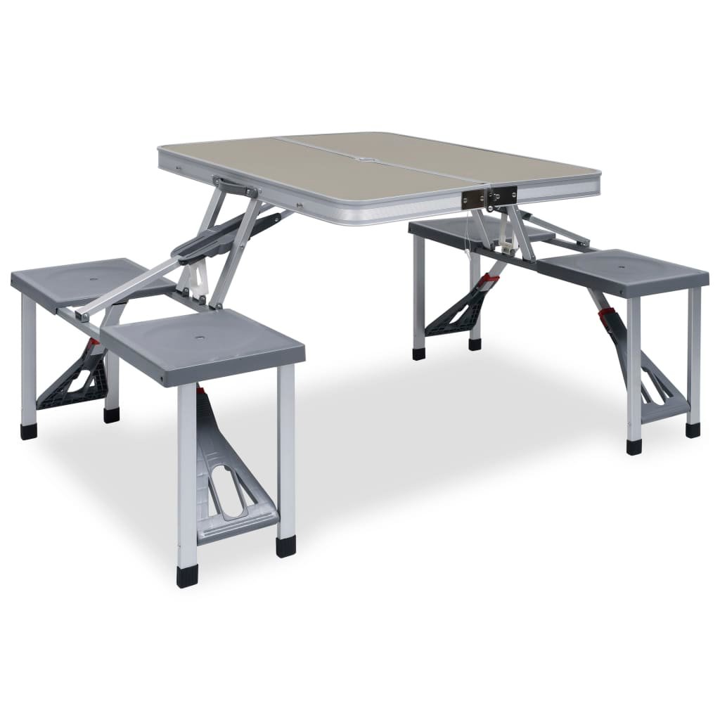 vidaXL Table pliable de camping avec 4 sièges Acier Aluminium