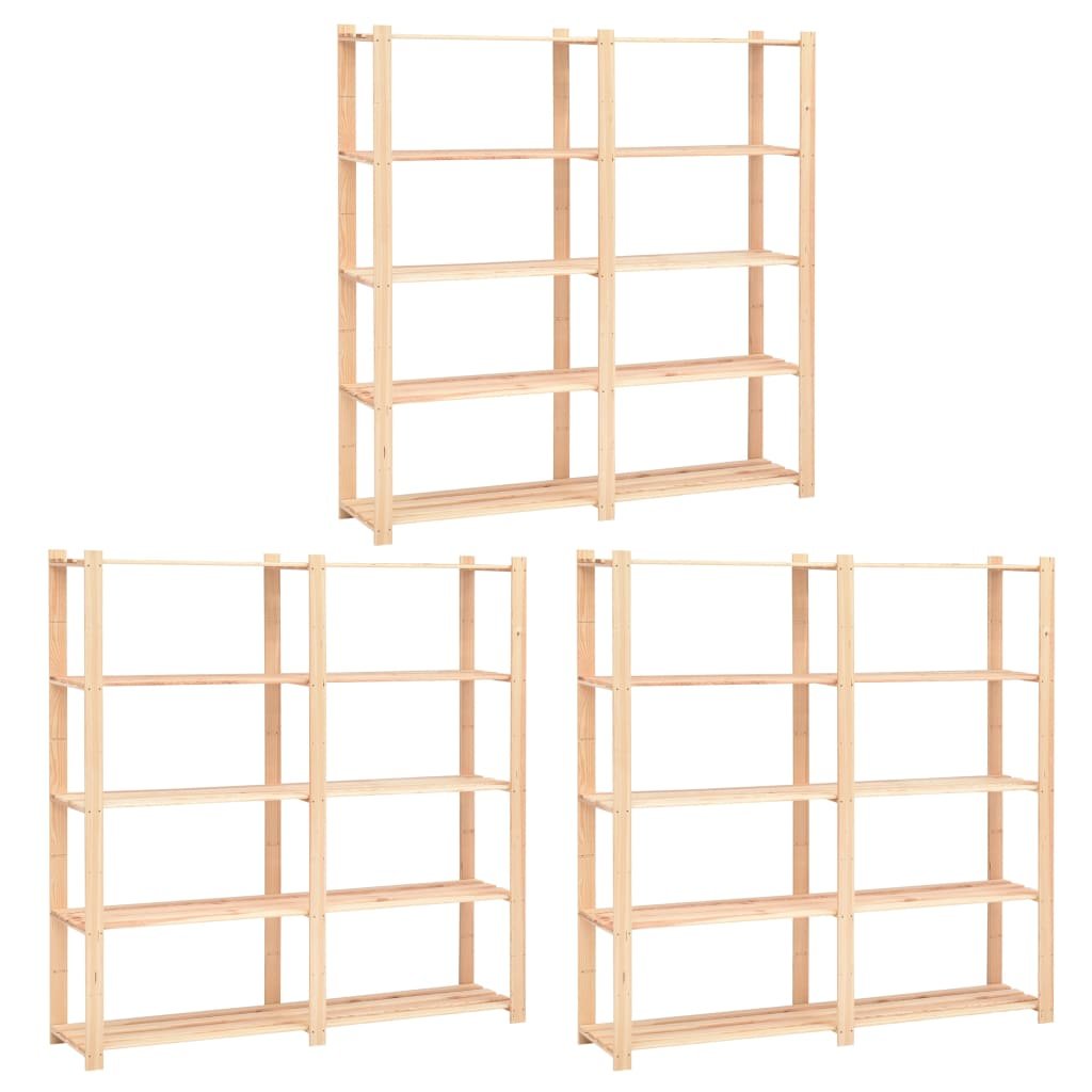 vidaXL Étagères de rangement à 5 niveaux 3pcs 170x38x170 cm Pin 500 kg