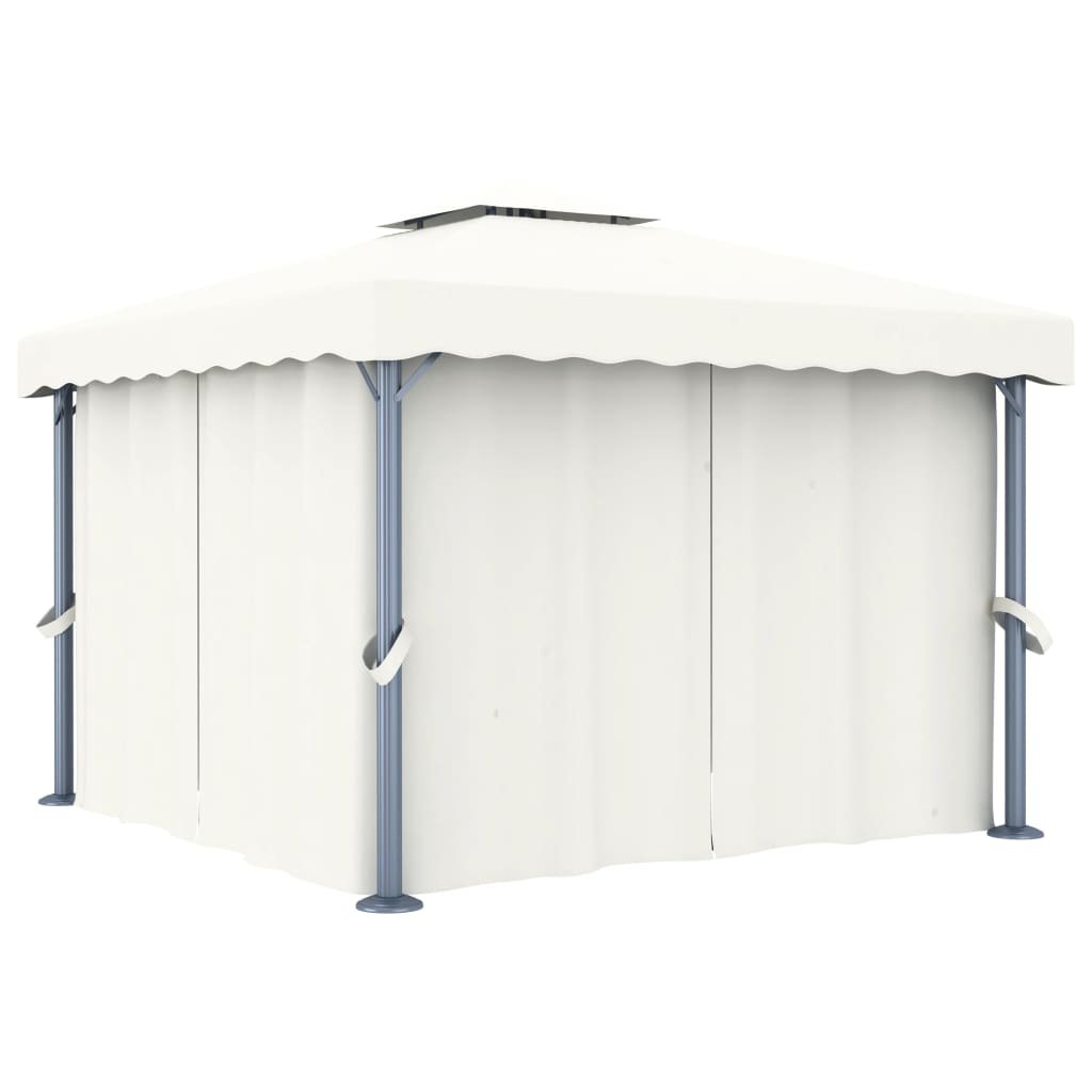 vidaXL Tonnelle avec rideau 3×3 m Blanc crème Aluminium