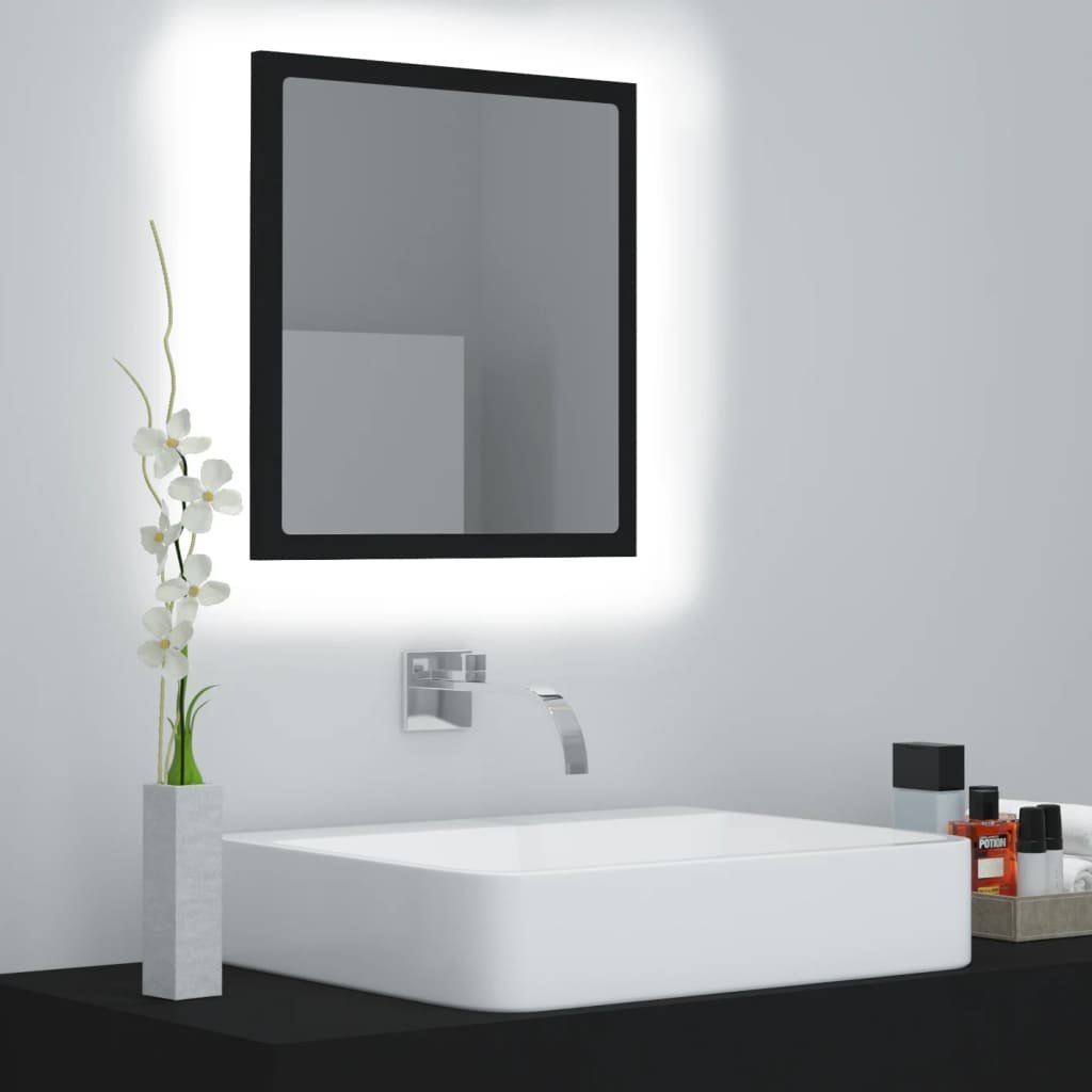 vidaXL Miroir à LED de salle de bain Noir 40×8,5×37 cm Acrylique