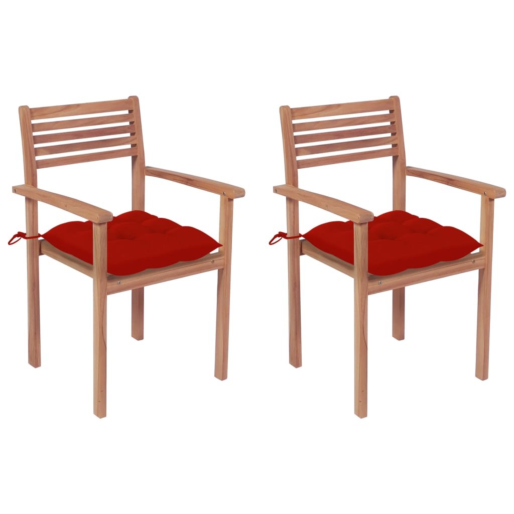 vidaXL Chaises de jardin lot de 2 et coussins rouge Bois teck massif