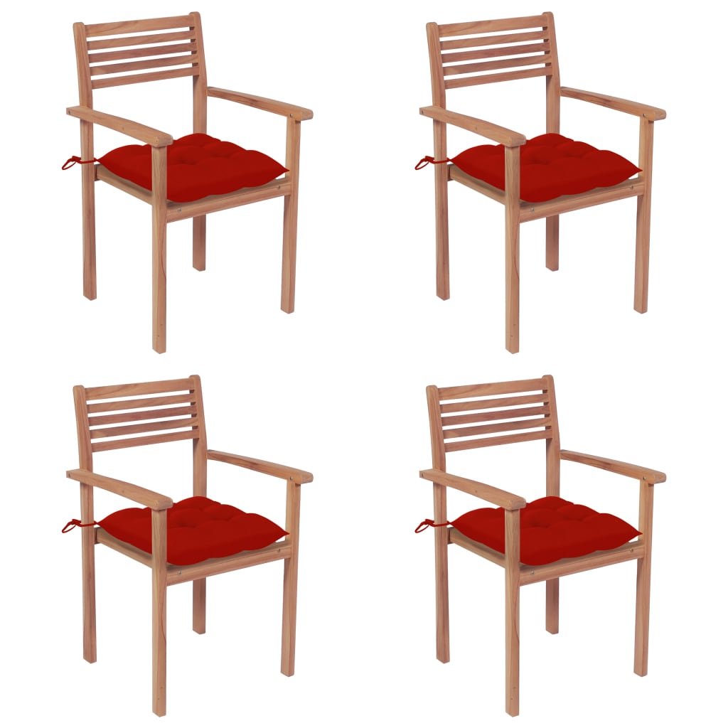 vidaXL Chaises de jardin lot de 4 et coussins rouge bois teck solide