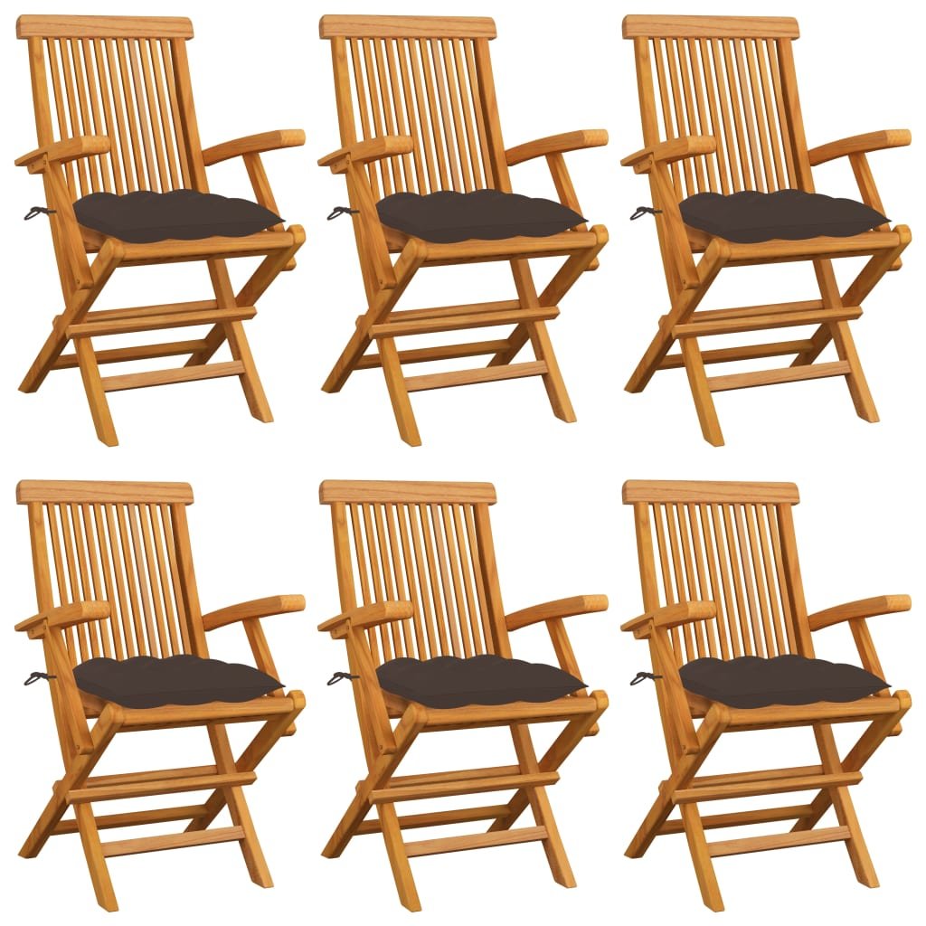 vidaXL Chaises de jardin avec coussins taupe lot de 6 Bois teck massif