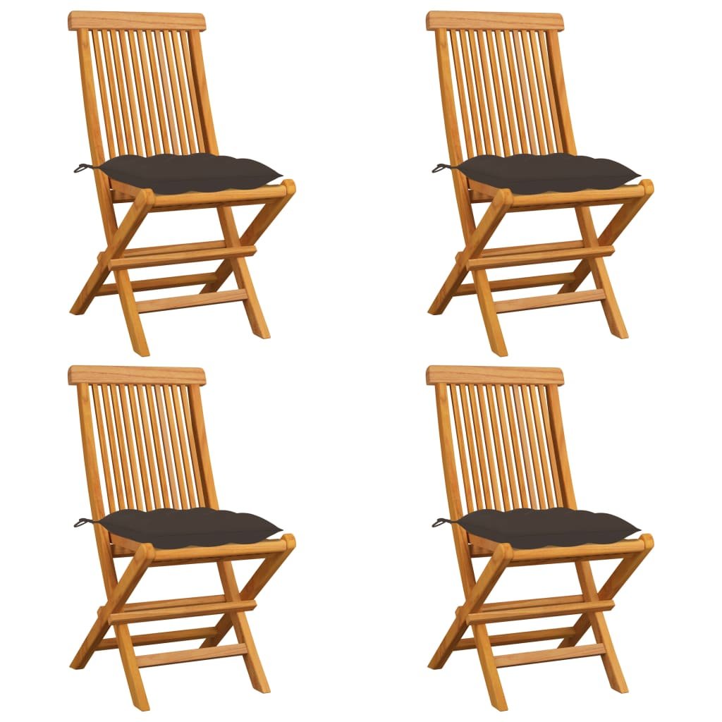 vidaXL Chaises de jardin et coussins taupe lot de 4 Bois teck massif