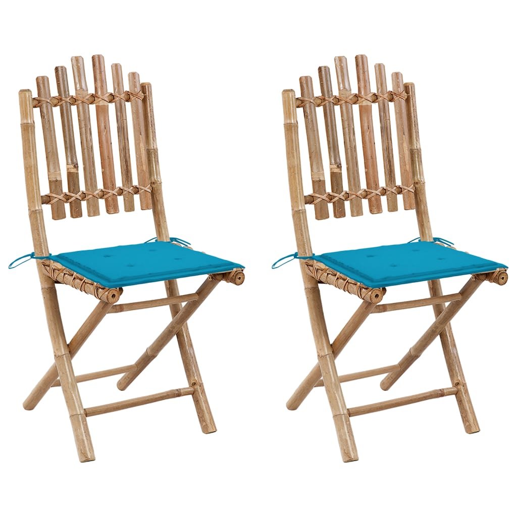 vidaXL Chaises pliables de jardin lot de 2 avec coussins Bambou