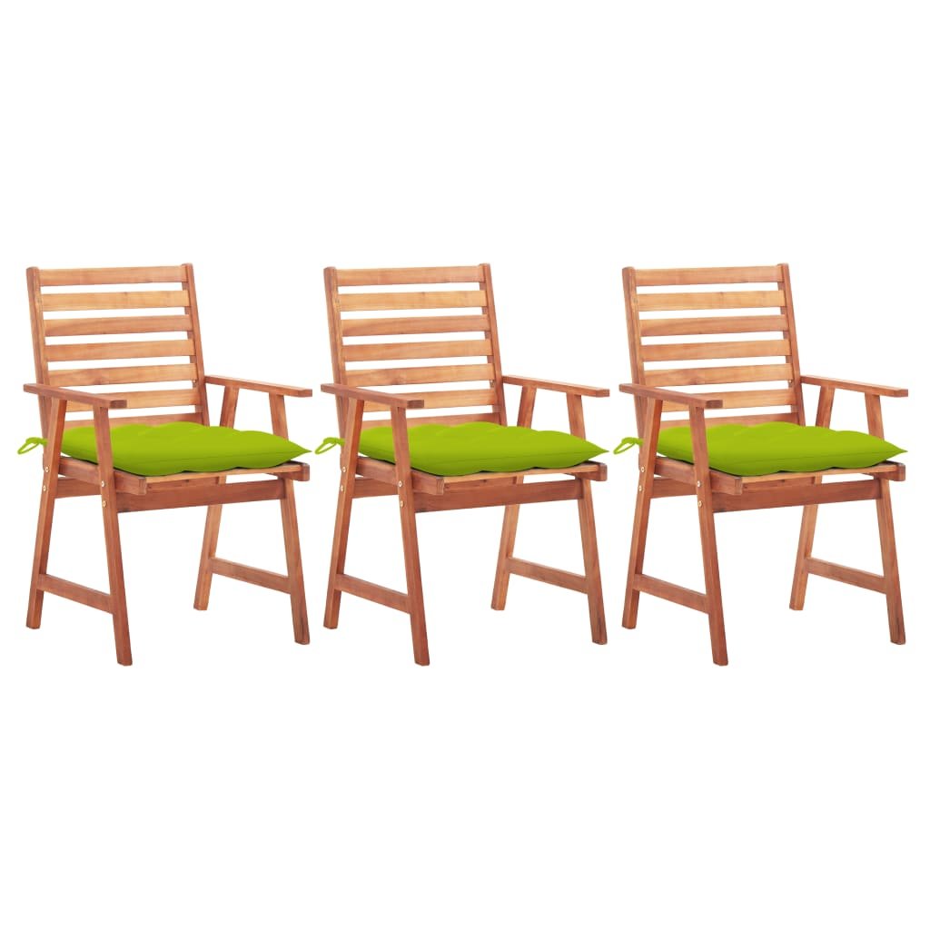 vidaXL Chaises à manger d’extérieur lot de 3 et coussins Acacia massif