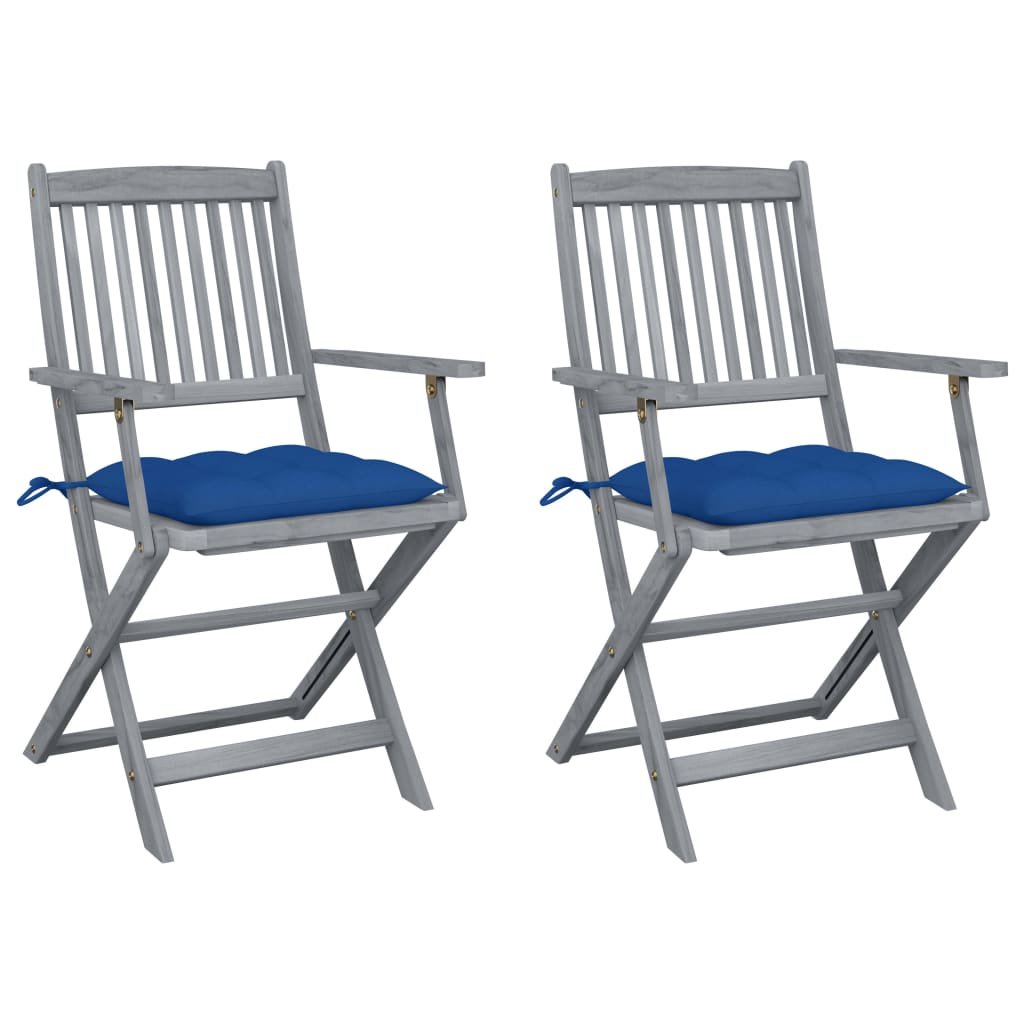 vidaXL Chaises pliables d’extérieur lot de 2 et coussins Bois d’acacia