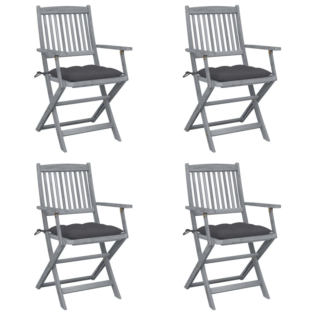 vidaXL Chaises pliables d’extérieur lot de 4 et coussins Bois d’acacia