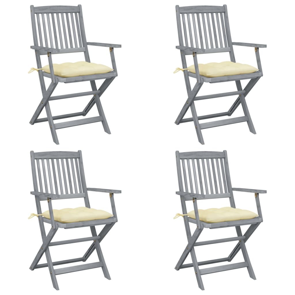 vidaXL Chaises pliables d’extérieur lot de 4 et coussins Bois d’acacia