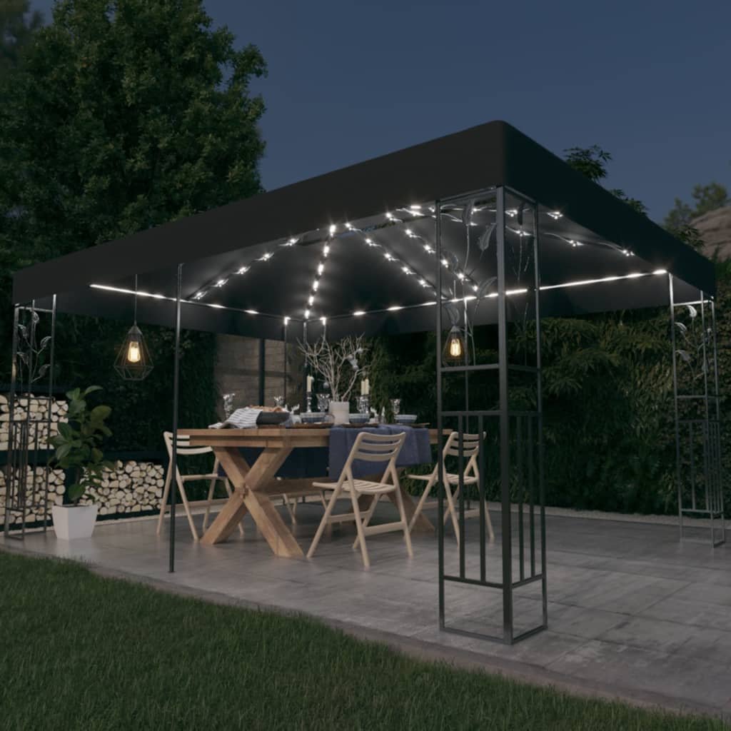 vidaXL Tonnelle avec double toit et lumières LED 3×4 m Anthracite