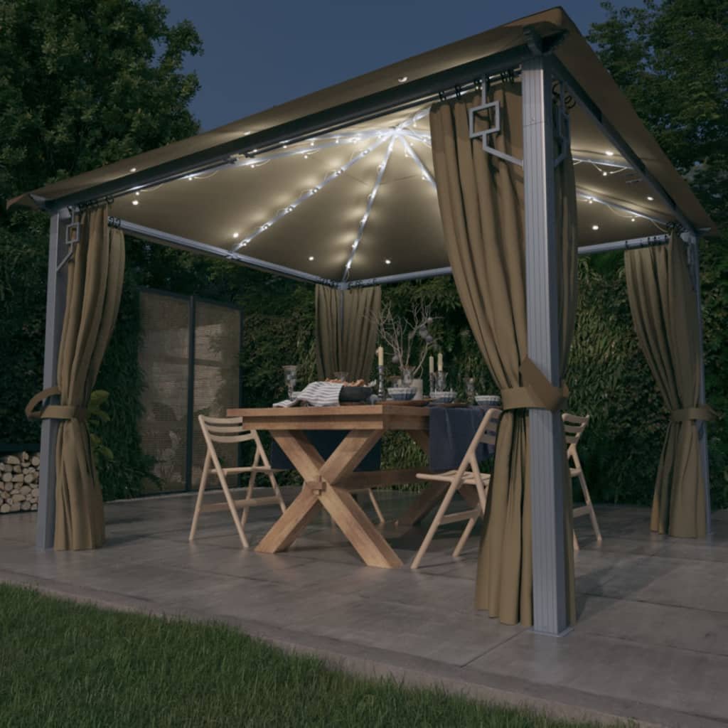 vidaXL Tonnelle avec rideau et lumières LED 3×3 m Taupe Aluminium