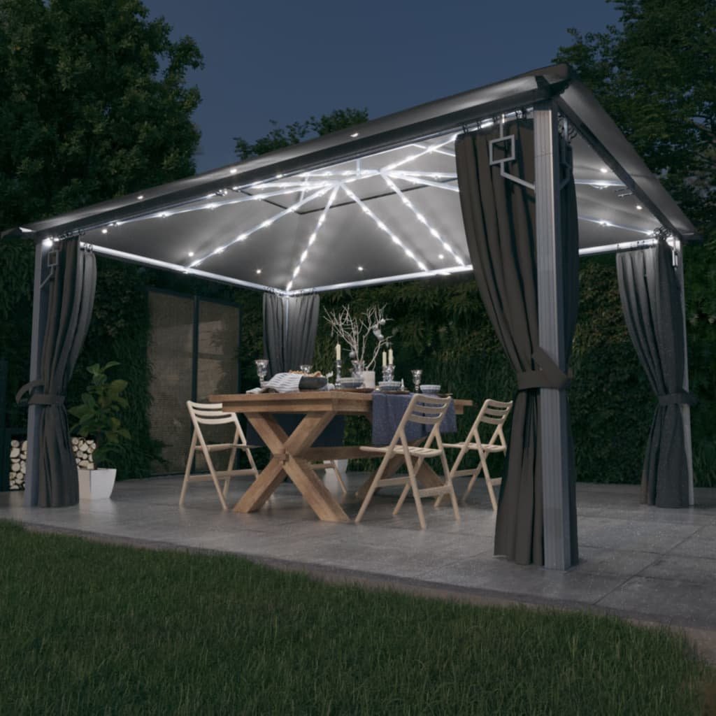 vidaXL Tonnelle avec rideau et lumières LED 4×3 m Anthracite Aluminium