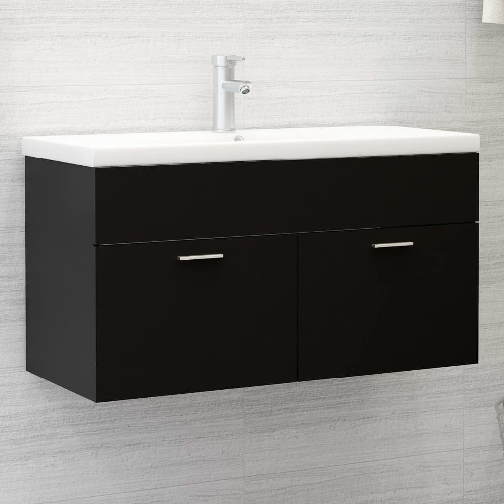 vidaXL Armoire d’évier avec lavabo intégré Noir Bois d’ingénierie