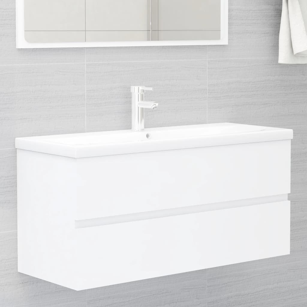 vidaXL Armoire d’évier avec lavabo intégré Blanc Aggloméré