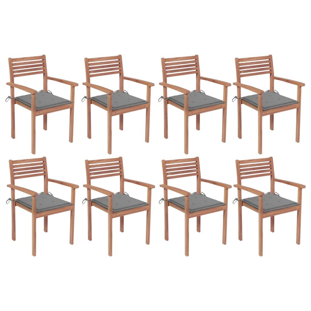 vidaXL Chaises de jardin empilables avec coussins lot de 8 Teck solide