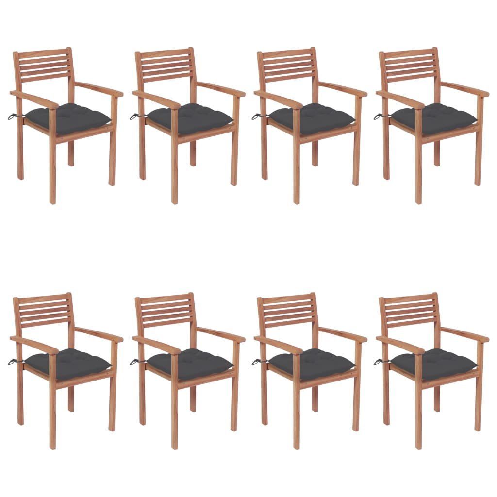 vidaXL Chaises de jardin empilables avec coussins lot de 8 Teck solide