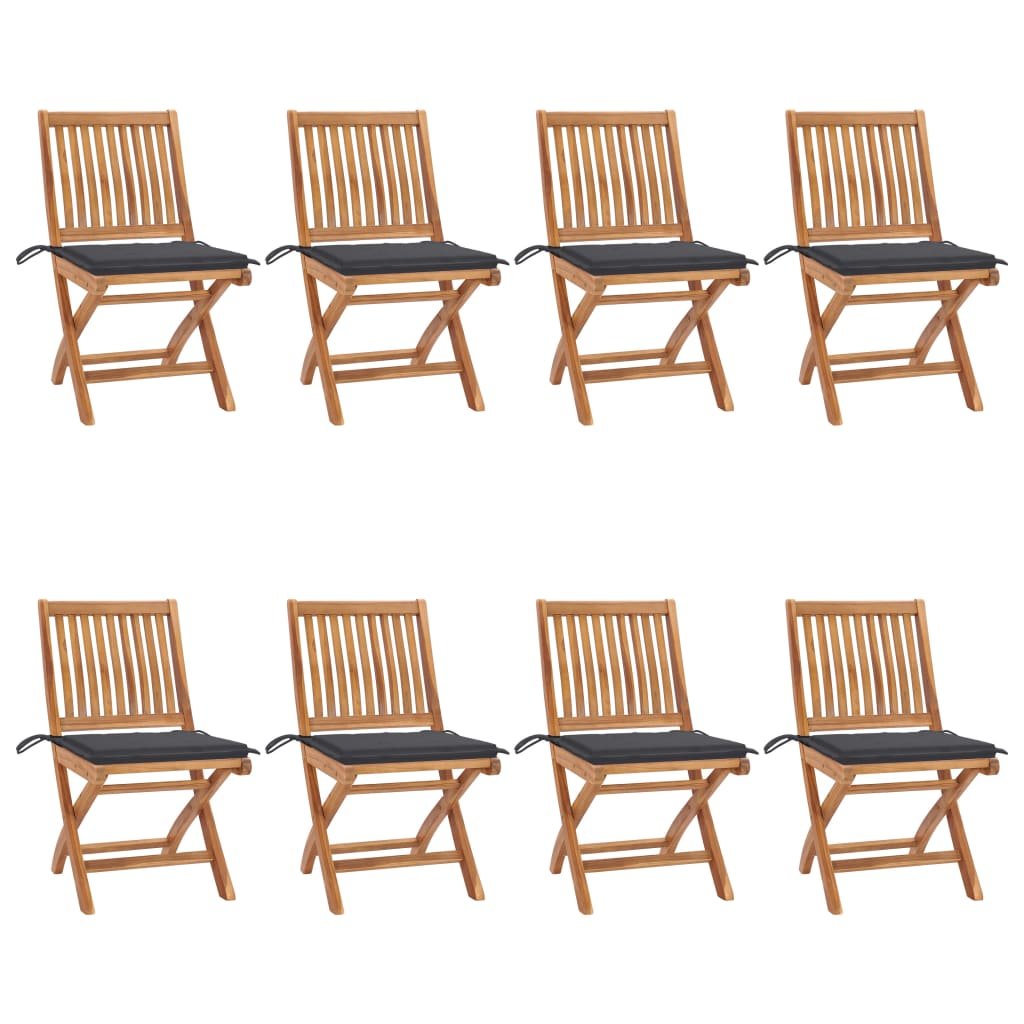 vidaXL Chaises pliables de jardin avec coussins lot de 8 Teck solide