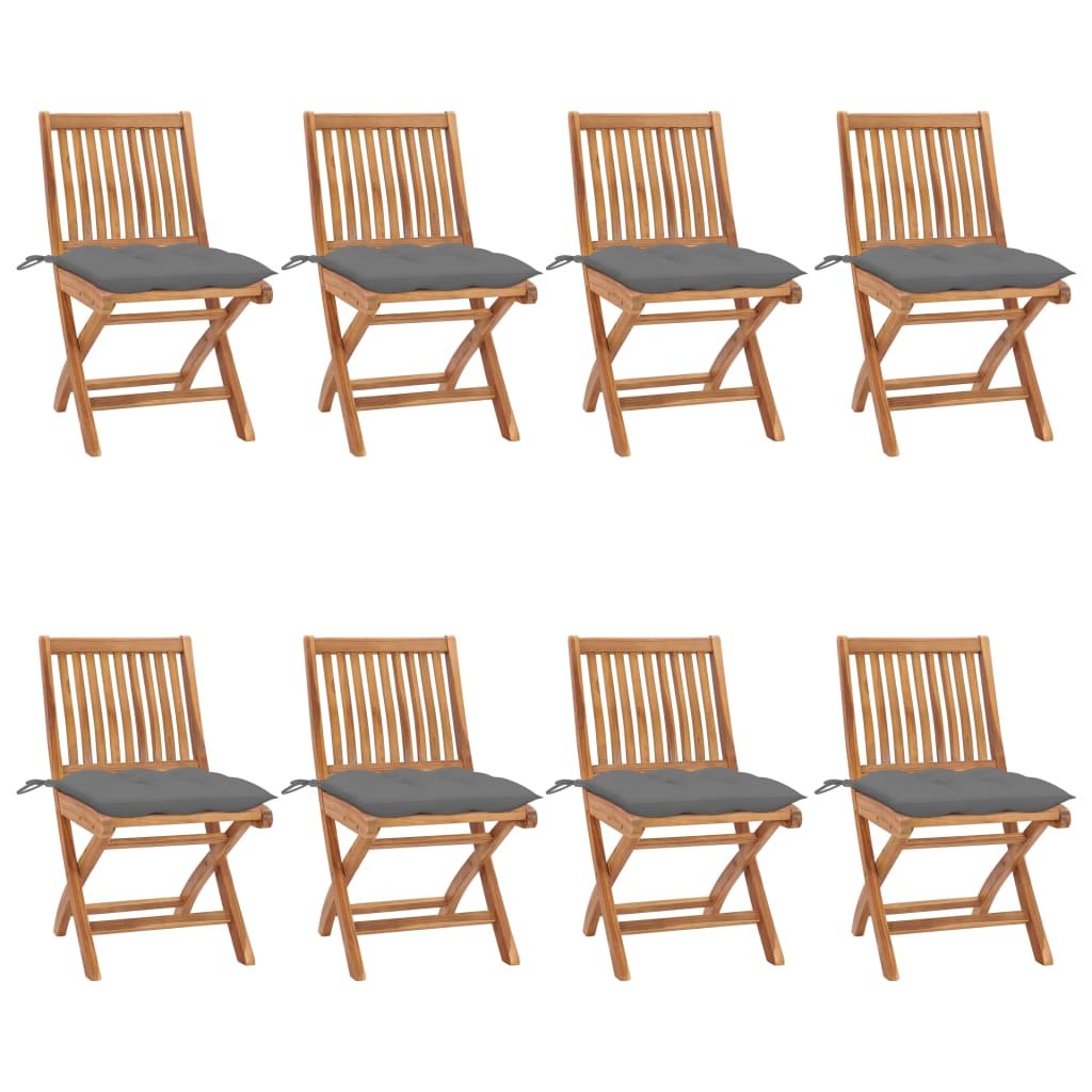 vidaXL Chaises pliables de jardin avec coussins lot de 8 Teck solide