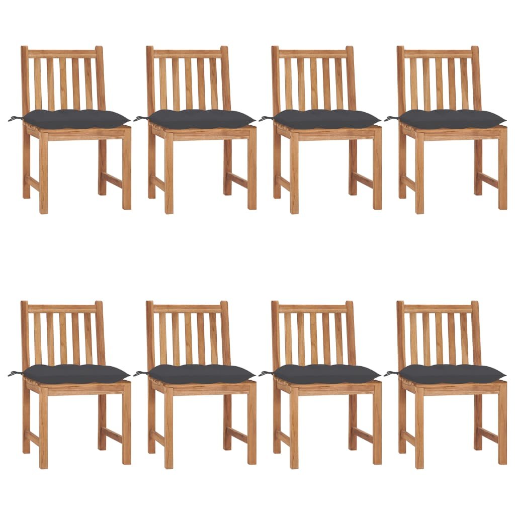 vidaXL Chaises de jardin lot de 8 avec coussins Bois de teck massif