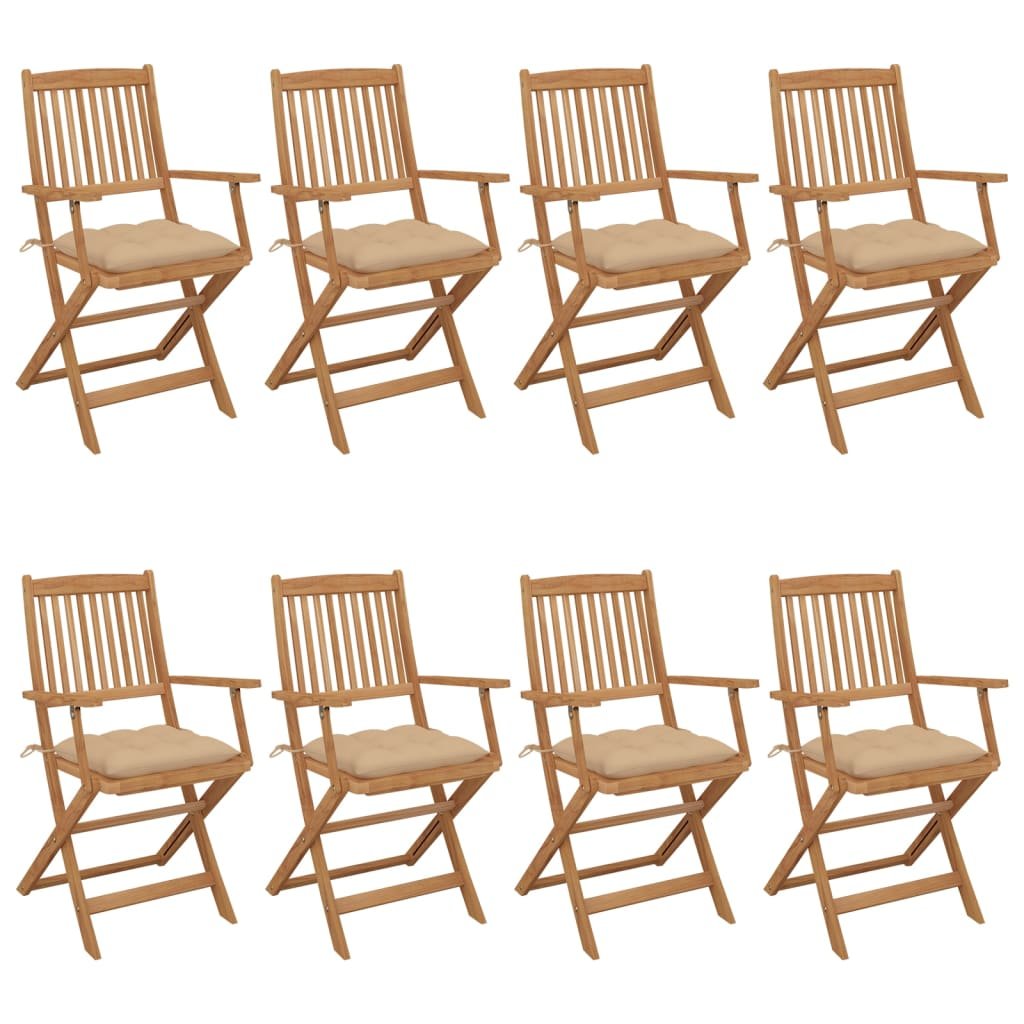 vidaXL Chaises pliables de jardin lot de 8 avec coussins Bois d’acacia