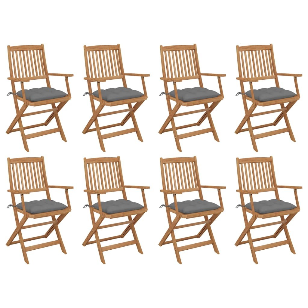 vidaXL Chaises pliables d’extérieur et coussins lot de 8 Bois d’acacia