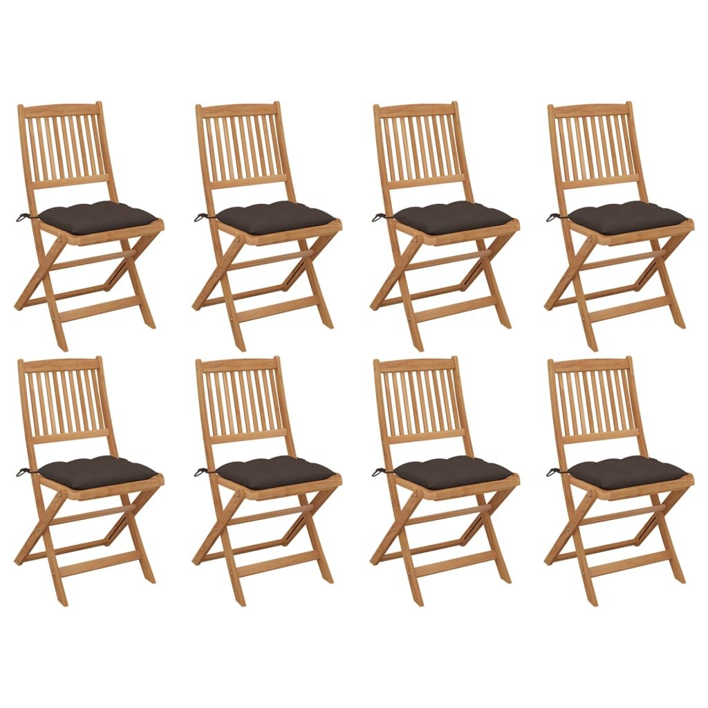 vidaXL Chaises pliables d’extérieur et coussins lot de 8 Bois d’acacia