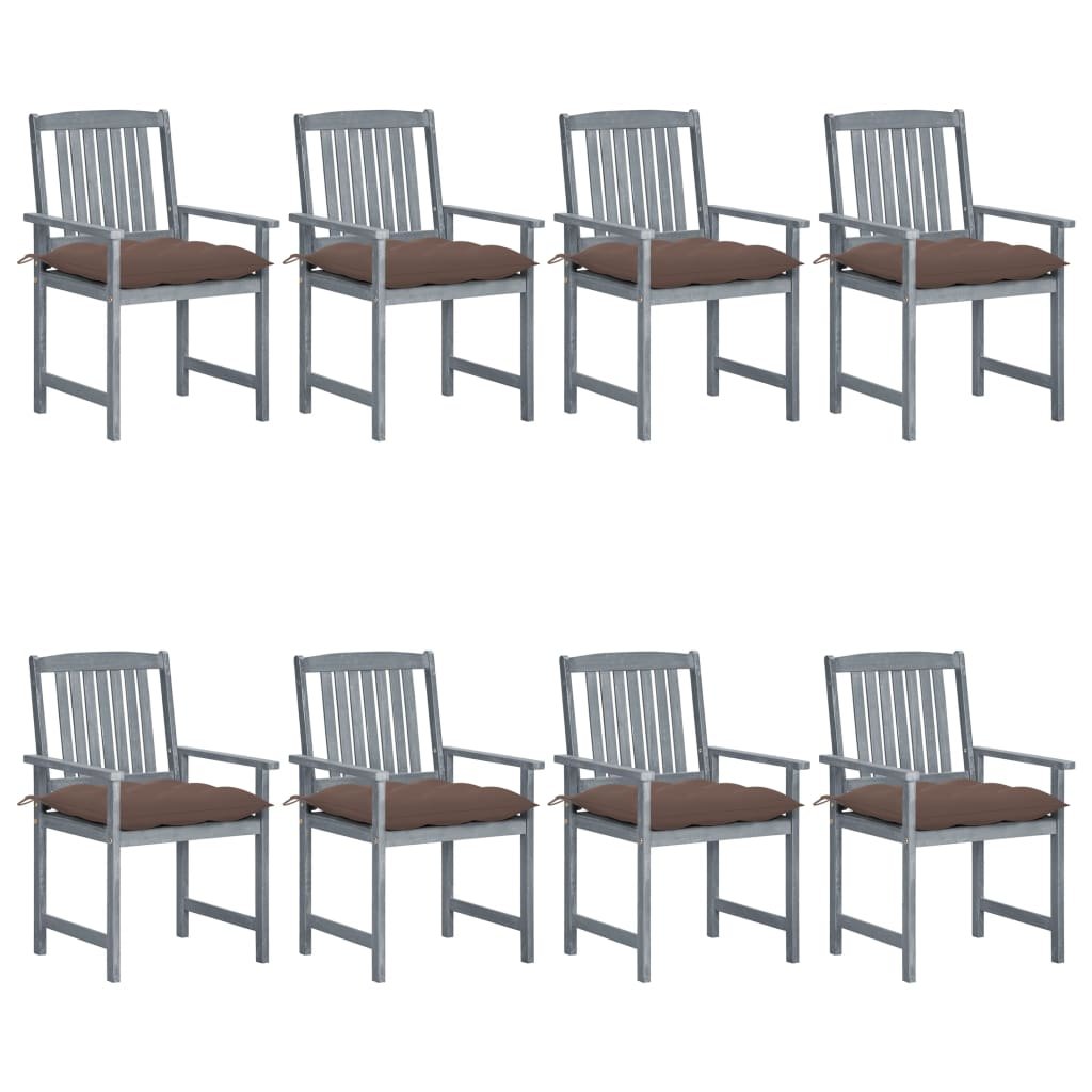 vidaXL Chaises de jardin et coussins lot de 8 Bois acacia solide Gris