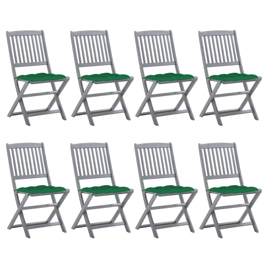 vidaXL Chaises pliables d’extérieur lot de 8 et coussins Bois d’acacia