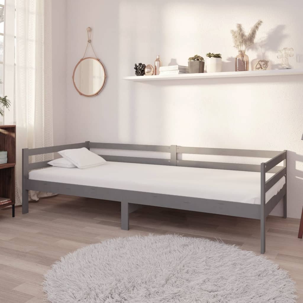 vidaXL Lit de repos avec matelas 90×200 cm Gris Bois de pin massif