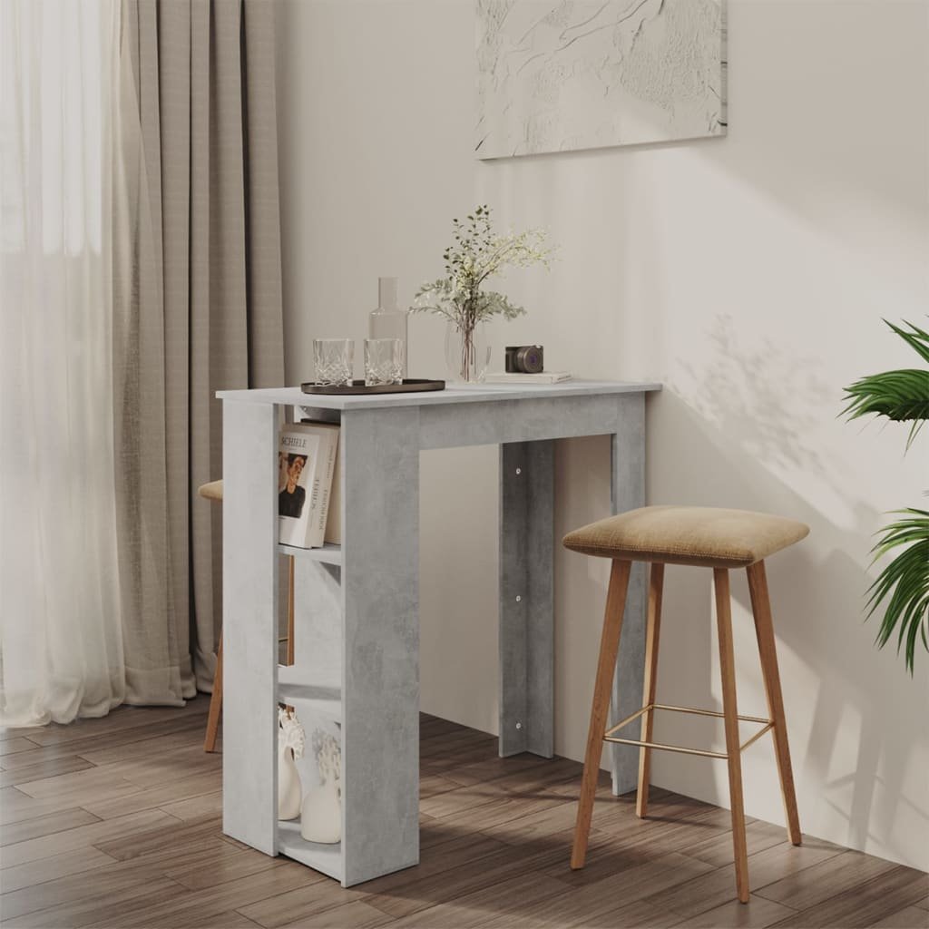 vidaXL Table de bar avec étagère Gris béton Bois d’ingénierie