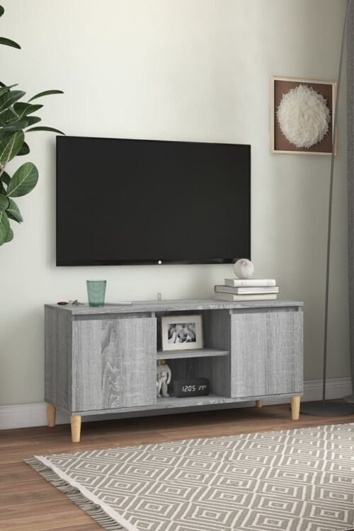 vidaXL Meuble TV avec pieds en bois solide Sonoma gris 103,5x35x50 cm