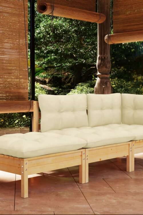 vidaXL Salon de jardin 3 pcs avec coussins crème Bois de pin massif