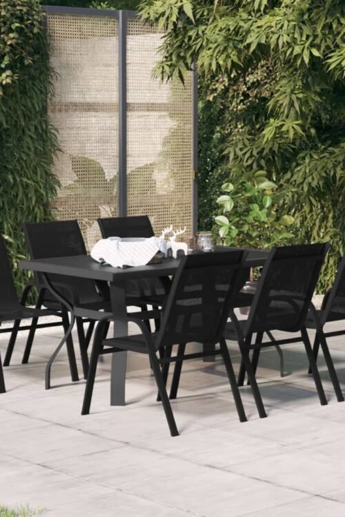 vidaXL Ensemble à manger de jardin 7 pcs Noir