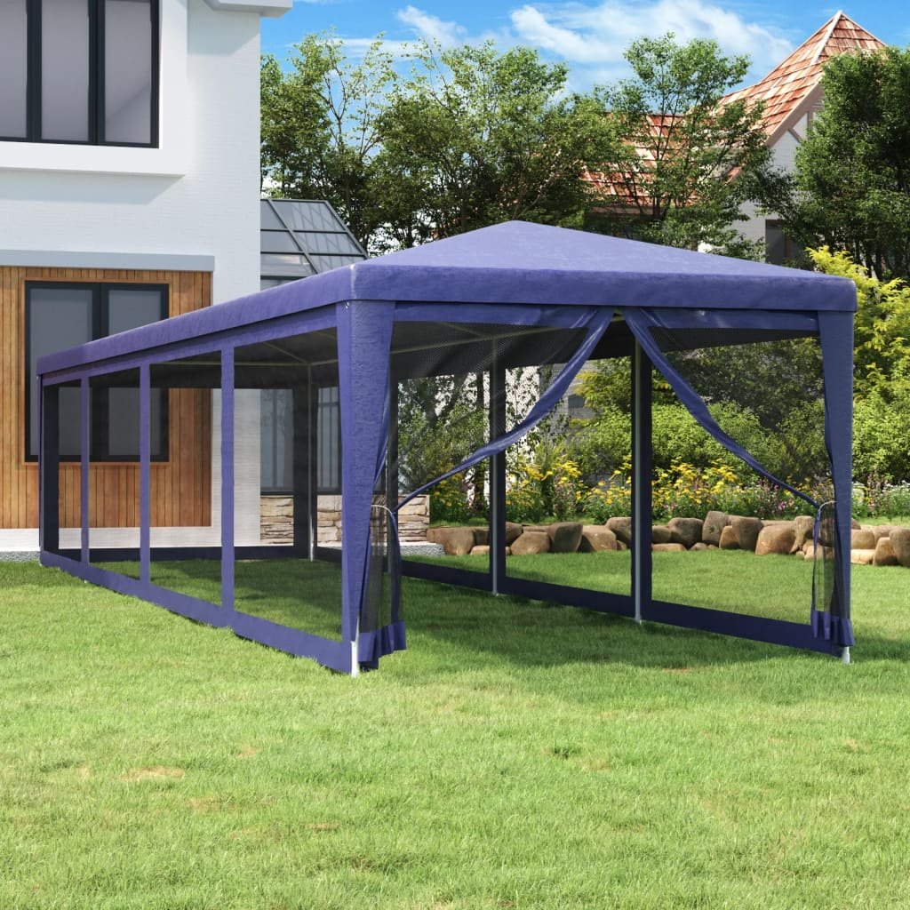 vidaXL Tente de fête et 10 parois latérales en maille Bleu 3×12 m PEHD