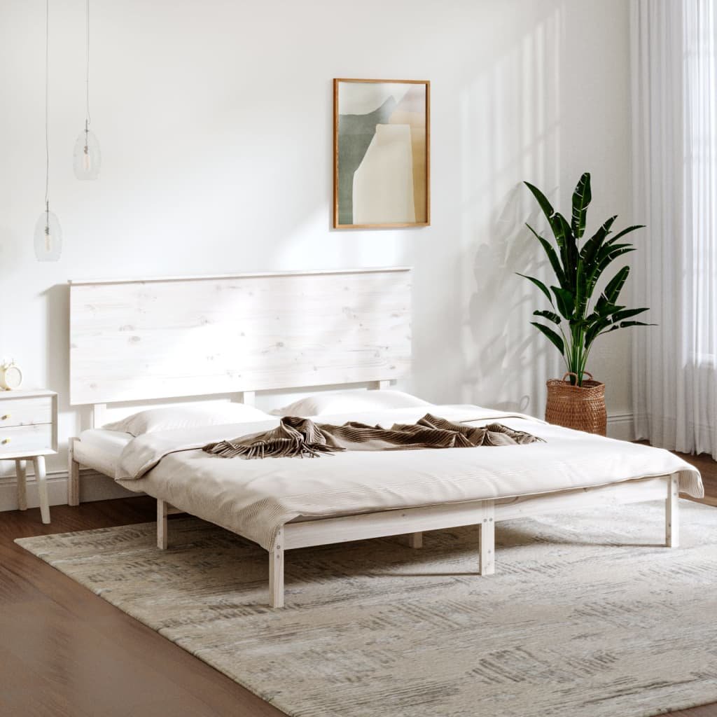 vidaXL Cadre de lit Blanc Bois massif 180×200 cm Super King