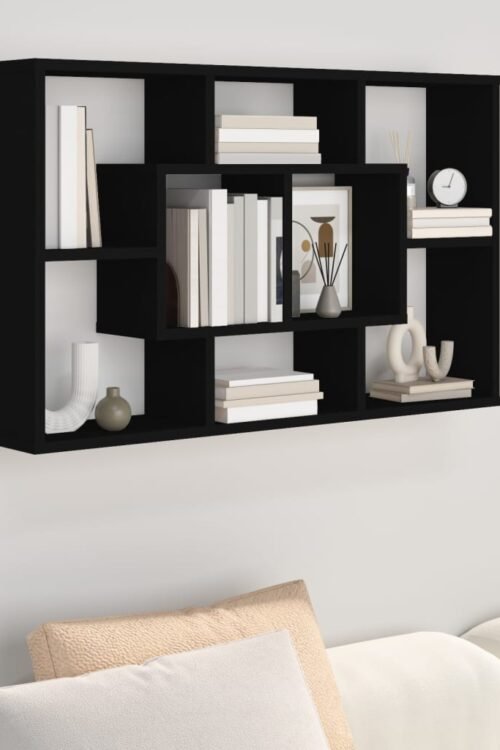 vidaXL Étagère murale noir 85x16x52,5 cm bois d’ingénierie