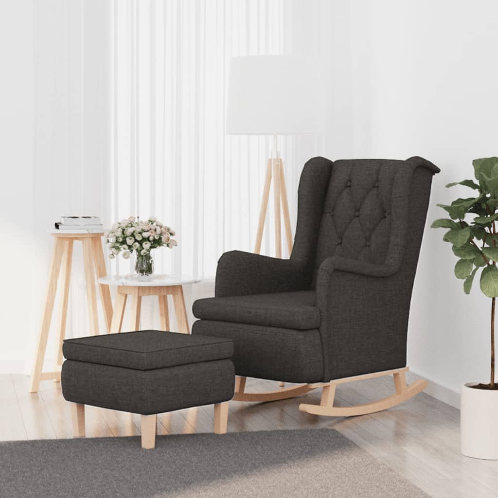 vidaXL Fauteuil avec pieds à bascule et tabouret Gris foncé Tissu