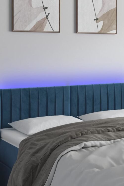 vidaXL Tête de lit à LED Bleu foncé 147x16x78/88 cm Velours