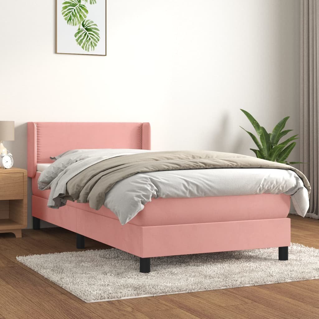 vidaXL Sommier à lattes de lit avec matelas Rose 100×200 cm Velours