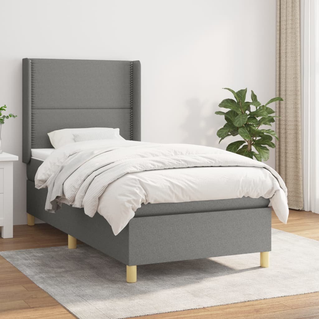 vidaXL Sommier à lattes de lit avec matelas Gris foncé 80×200 cm Tissu