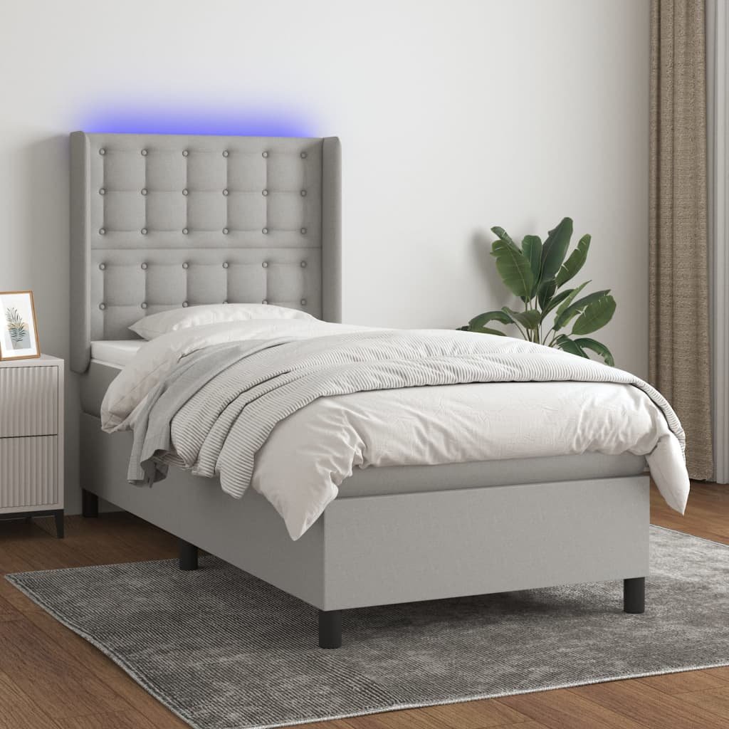 vidaXL Sommier à lattes de lit matelas LED Gris clair 100×200 cm Tissu