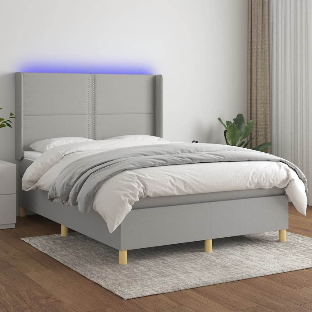 vidaXL Sommier à lattes de lit matelas LED Gris clair 140×190 cm Tissu