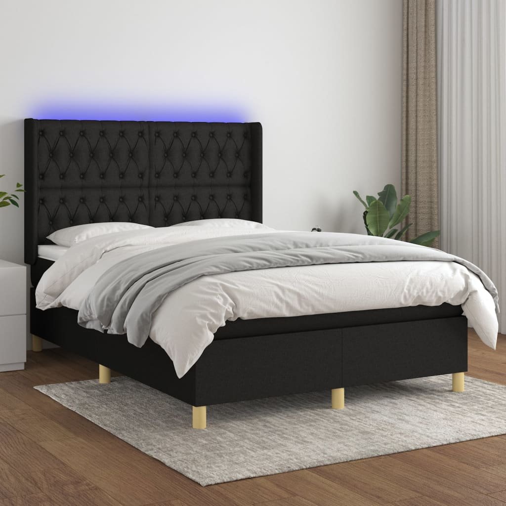 vidaXL Sommier à lattes de lit matelas et LED Noir 140×190 cm Tissu