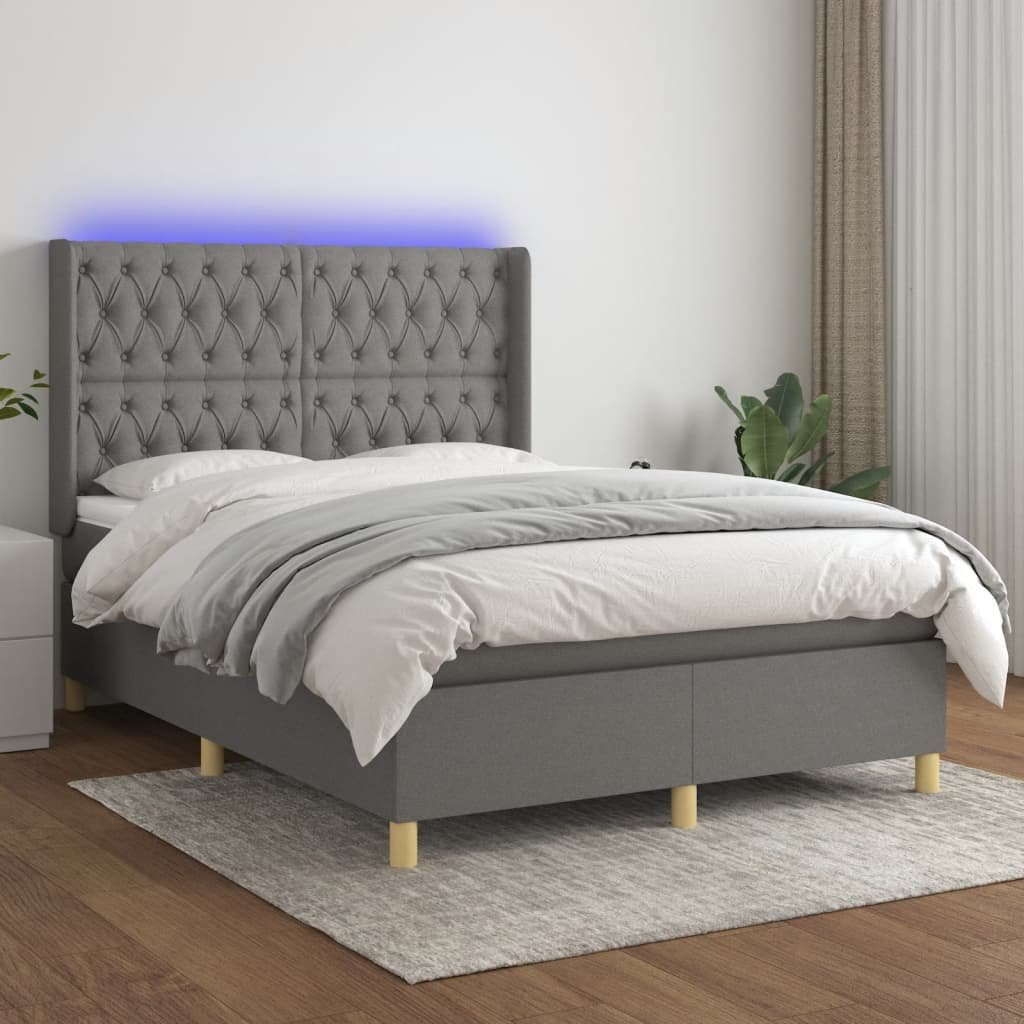 vidaXL Sommier à lattes de lit matelas LED Gris foncé 140×200 cm Tissu