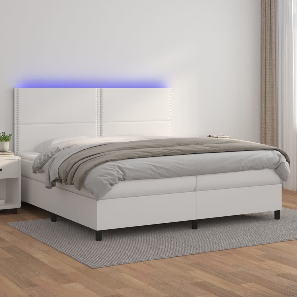 vidaXL Sommier à lattes de lit matelas LED Blanc 200×200 cm Similicuir