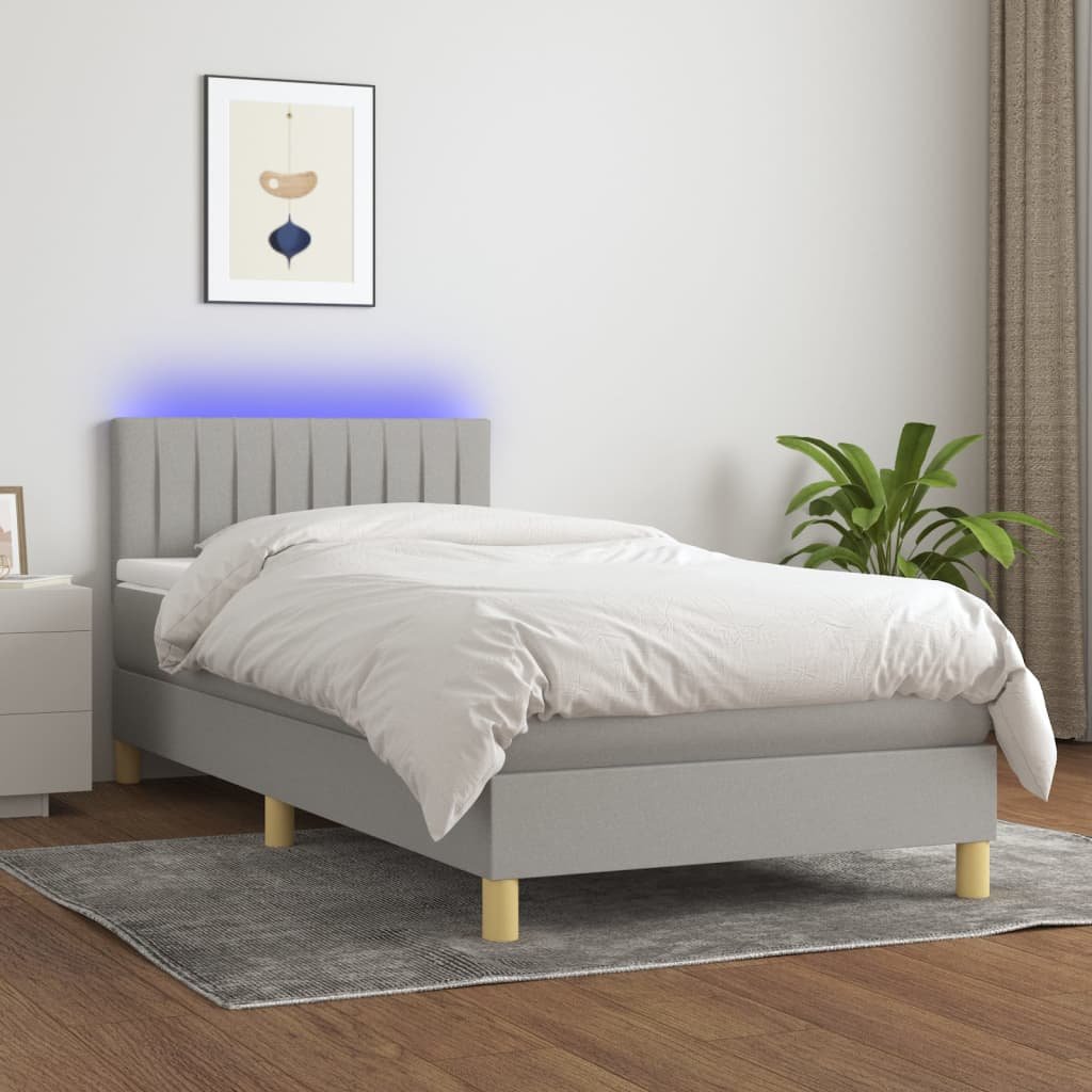 vidaXL Sommier à lattes de lit avec matelas et LED Gris clair 90x190cm