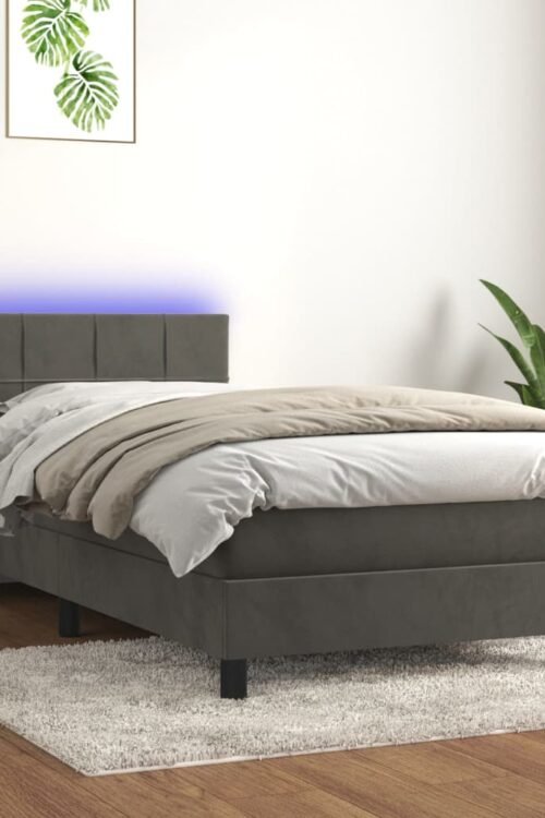 vidaXL Sommier à lattes de lit et matelas et LED Gris foncé 90×200 cm